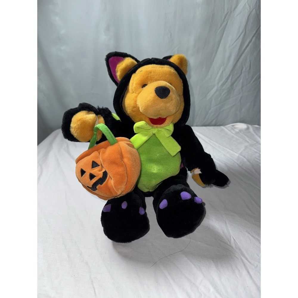 Disney Store Black Cat Winnie the Pooh Plush Toy Halloween w/ Pumpkin 17"